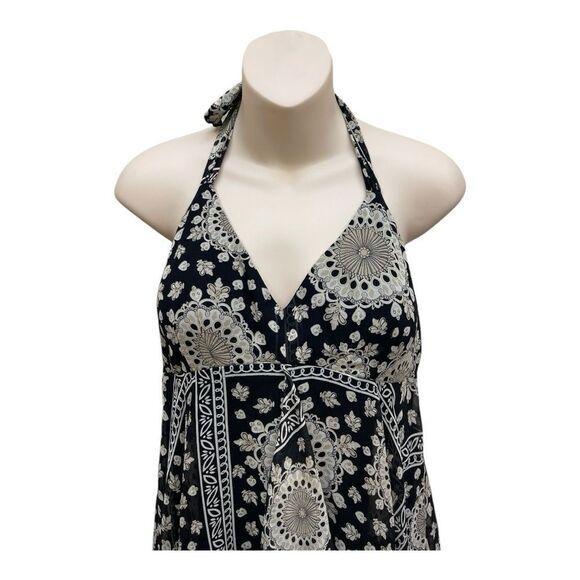 NWT INC Silk Halter Black White Cream Handkerchief Dress Size 14 Bohemian - Picture 2 of 8